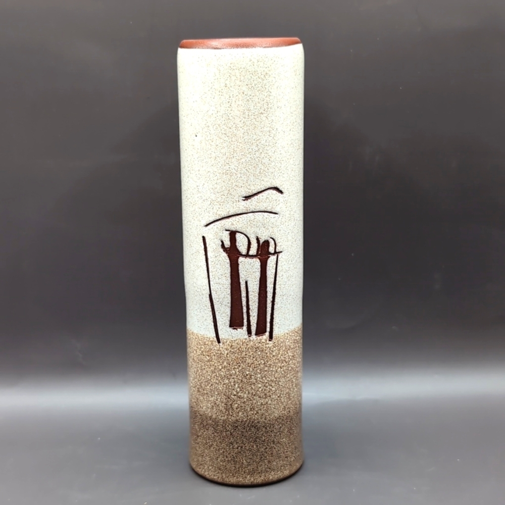 Vintage 1970's Pottery Bud Vase Signed Quebec Mid Century Hand Made Stoneware